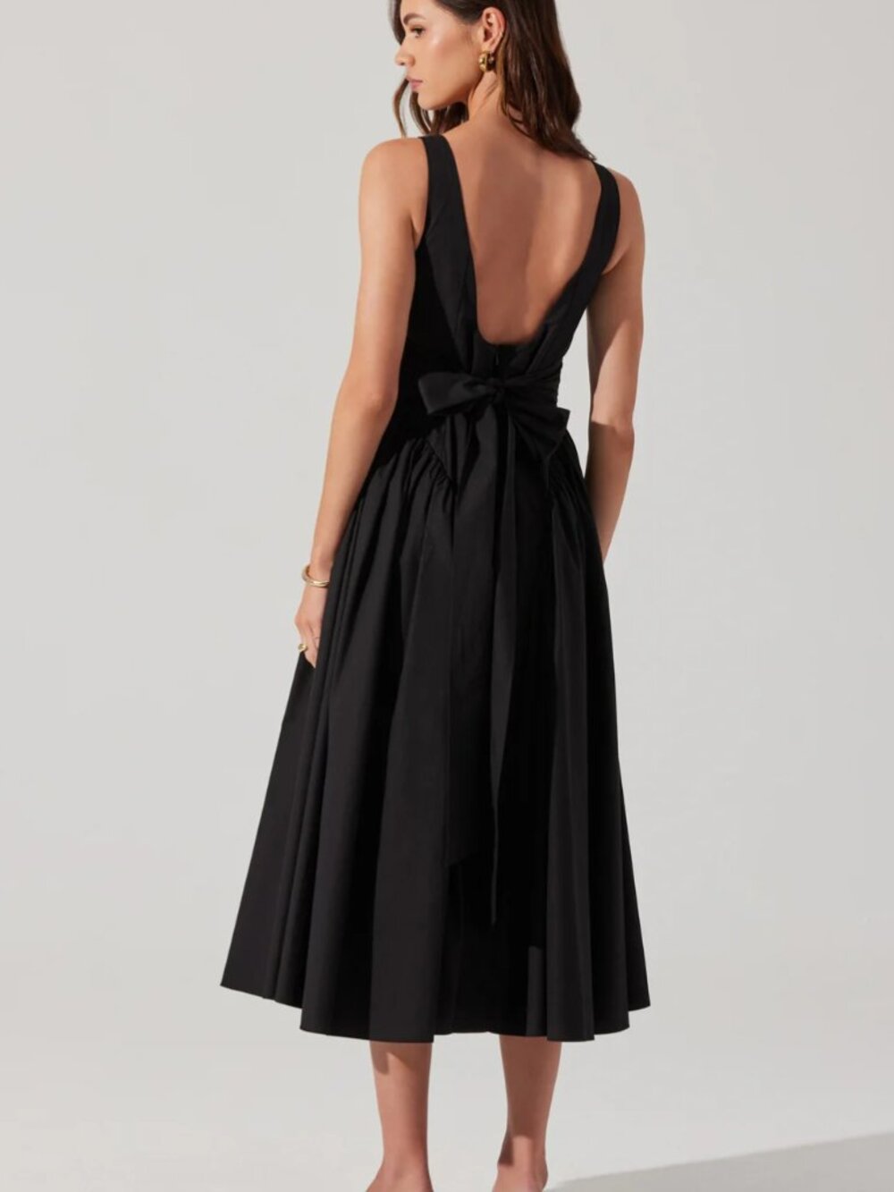 Aster Vinya Black Poplin Drop Waist Midi Dress with Pockets Size XS - Picture 5 of 11